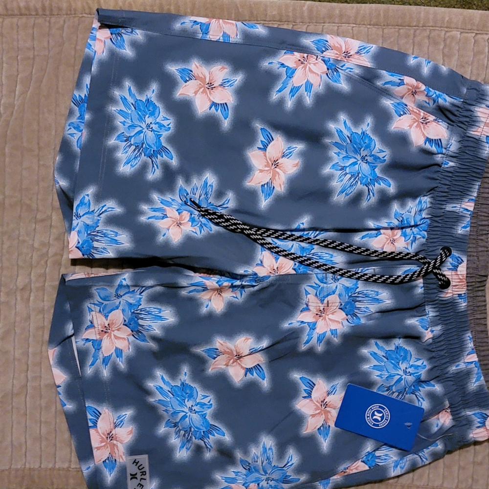 Hurley Blue and Pink Floral Swim Trunks